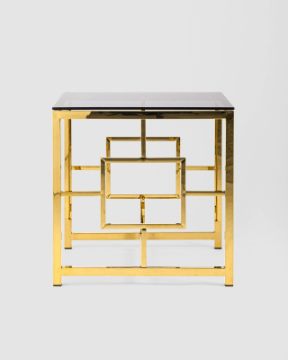 Журнальный столик 55*55 БРУКЛИН стекло smoke сталь золото. Фото