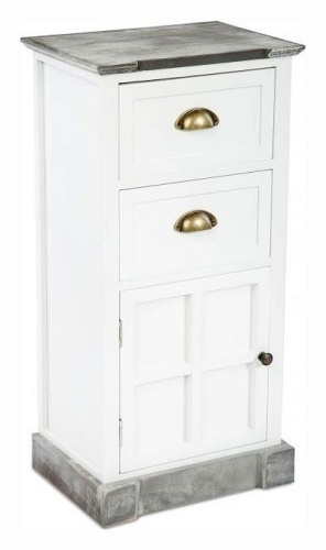 Комод с двумя ящиками и дверцей цвет каркаса Белый / Серый состаренный. Фото №1