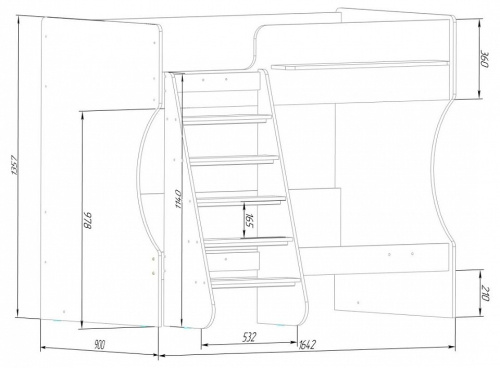 Кровать двухъярусная Р434 Капризун 3, древесина коричневая светлая дуб. Фото №6