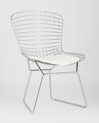 Стул обеденный Bertoia хромированный с белой подушкой фото Стул обеденный Bertoia хромированный с белой подушкой. Фото №3