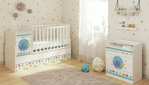 Комод пеленальный Polini kids Simple 1580 Морская история, белый. Фото №5