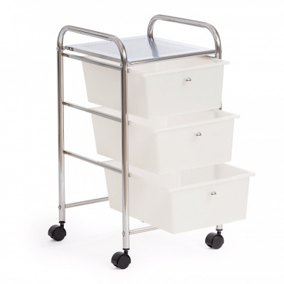 Столик c 3 ящиками для хранения  NY-3296-3 металл/пластик, 33*39*65 см, хром/белый. Фото