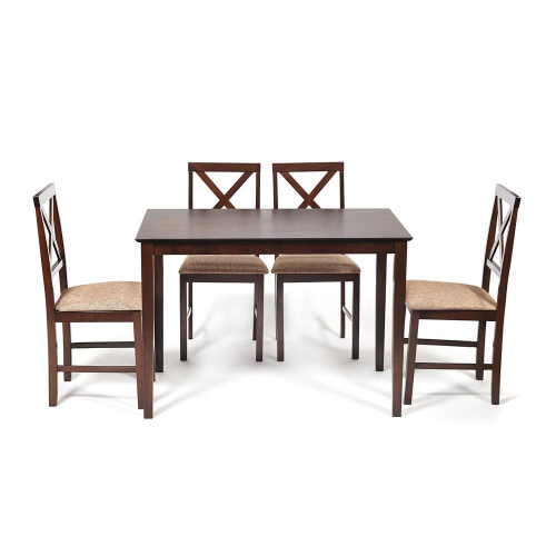 Обеденный комплект эконом Hudson Dining Set (стол + 4 стула) (cappuccino (темный орех), ткань кор.-золотая). Фото №1