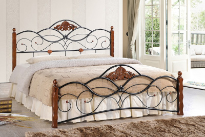 Кровать CANZONA дерево гевея/металл, 180*200 см (King bed), красный дуб/черный фото Кровать CANZONA дерево гевея/металл, 180*200 см (King bed), красный дуб/черный. Фото №2