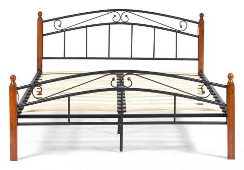 Кровать AT-8077 Wood slat base дерево гевея/металл, 160*200 см (Queen bed), красный дуб/черный. Фото №2