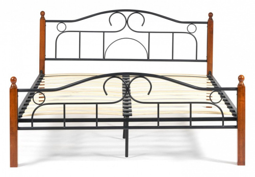 Кровать AT-808 Wood slat base дерево гевея/металл, 180*200 см (King bed), красный дуб/черный. Фото №2
