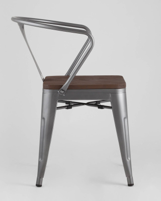 Стул TOLIX ARM WOOD с подлокотниками серебристый. Фото